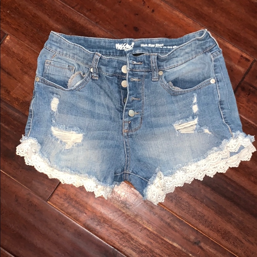 High Rise Jean Shorts with Lace Detail around Legs